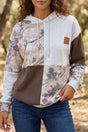 Multicolour camo print drawstring long sleeve hoodie front view — Fashionfitz UK