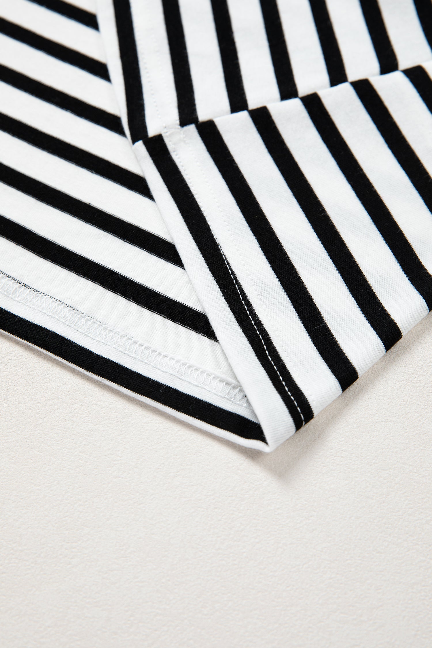 Scalloped Trim Stripe Cotton T-Shirt Round Neck Short Sleeve