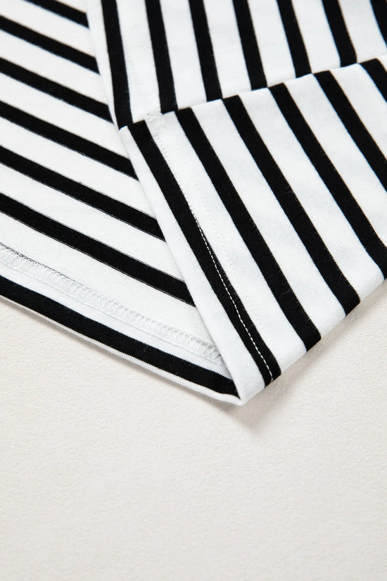 Scalloped trim stripe cotton t-shirt round neck short sleeve t-shirts