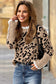Women’s Brown Pullover Leopard Lace Cuff Knit Sweater featuring lace-trimmed cuffs and neckline, ideal for autumn office or casual wear.