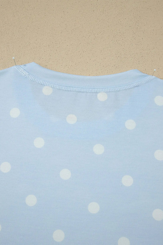 Polka Dot Exposed Seam Loose Tee Drawstring Shorts Two-Piece Set