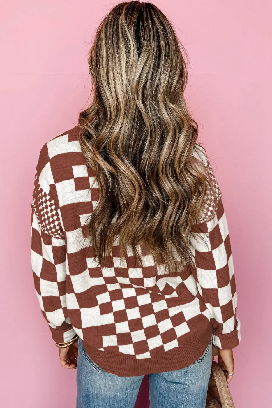Smoky plaid soft knit jumper sweaters