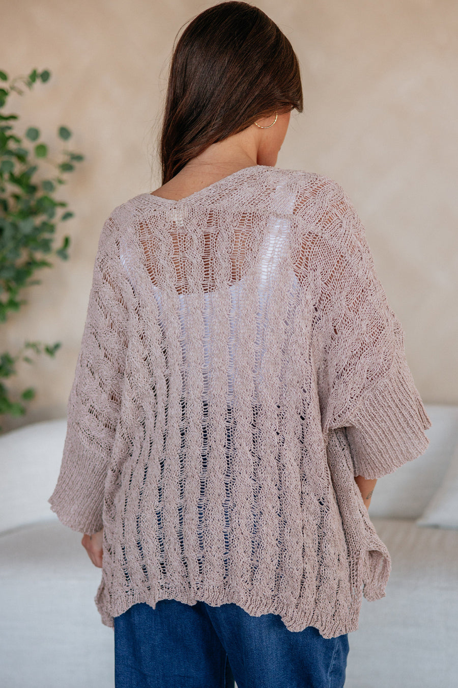 Hollowed Knit Open Front Cardigan Women UK — close-up showing intricate hollowed knit pattern and crochet quality — Fashionfitz