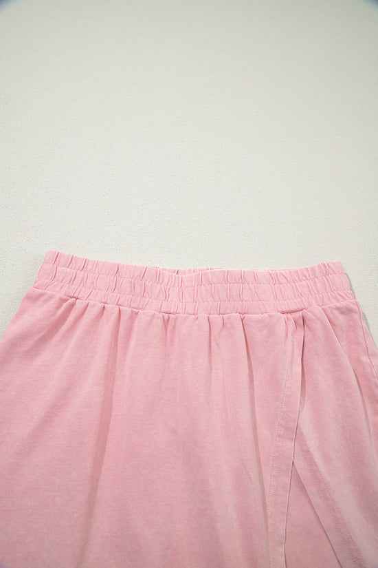 Mineral Wash V-Neck Tee Skort Set Two Piece Co-Ord High Waist Split Mini
