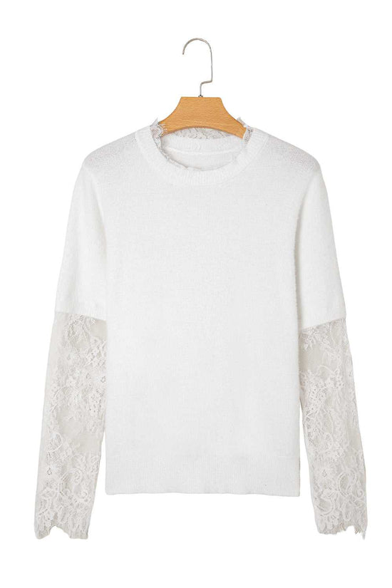 Lace Sleeve Fuzzy Sweater