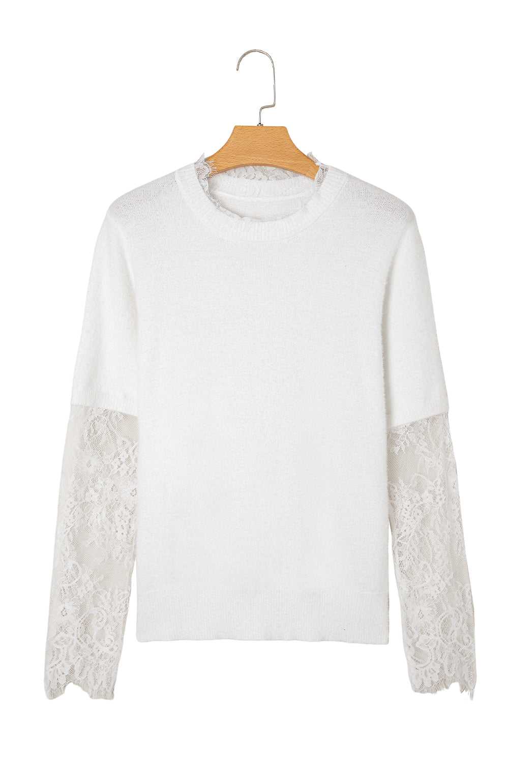 Lace Sleeve Fuzzy Sweater
