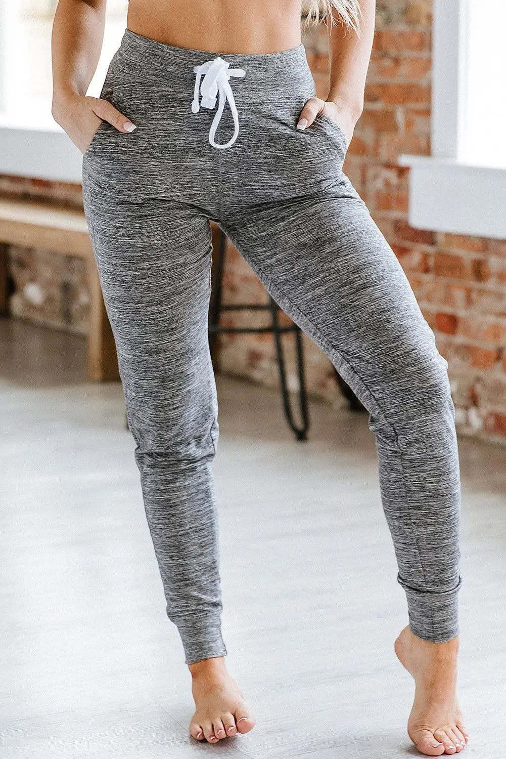 Aisha drawstring waist joggers - gray / s / 90% polyester + 10% elastane - bottoms/pants & culotte