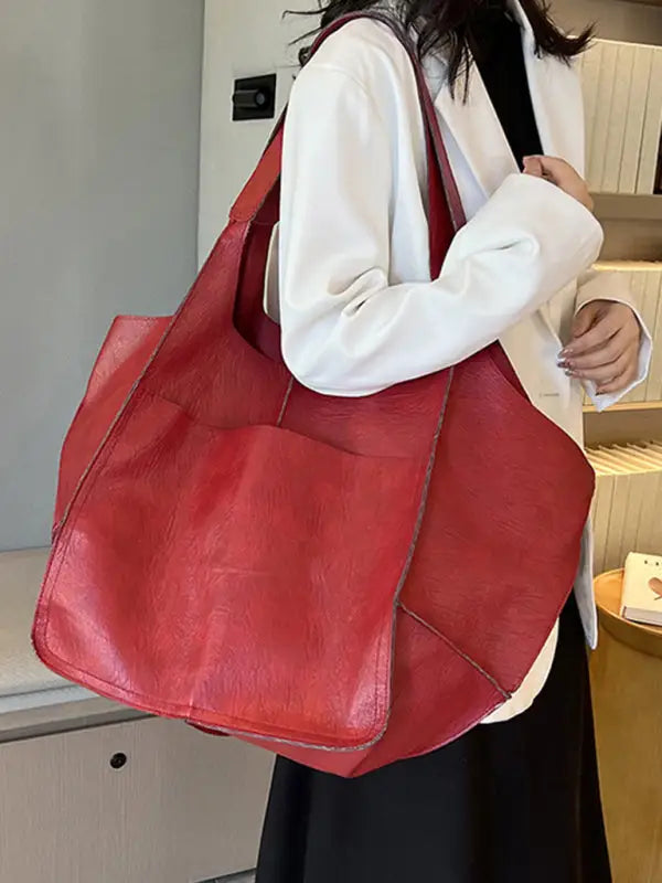 All i need pu tote bag - red / f - shoulder bags