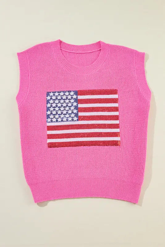 American flag knitted vest - bonbon sparkling - s / 50% viscose + 28% polyester + 22% polyamide - tops/sweater vests