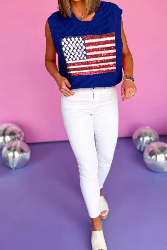 American flag knitted vest - bonbon sparkling - tops/sweater vests