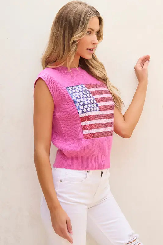 American flag knitted vest - bonbon sparkling - tops/sweater vests