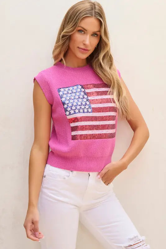 American flag knitted vest - bonbon sparkling - tops/sweater vests