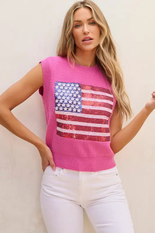 American flag knitted vest - bonbon sparkling - tops/sweater vests