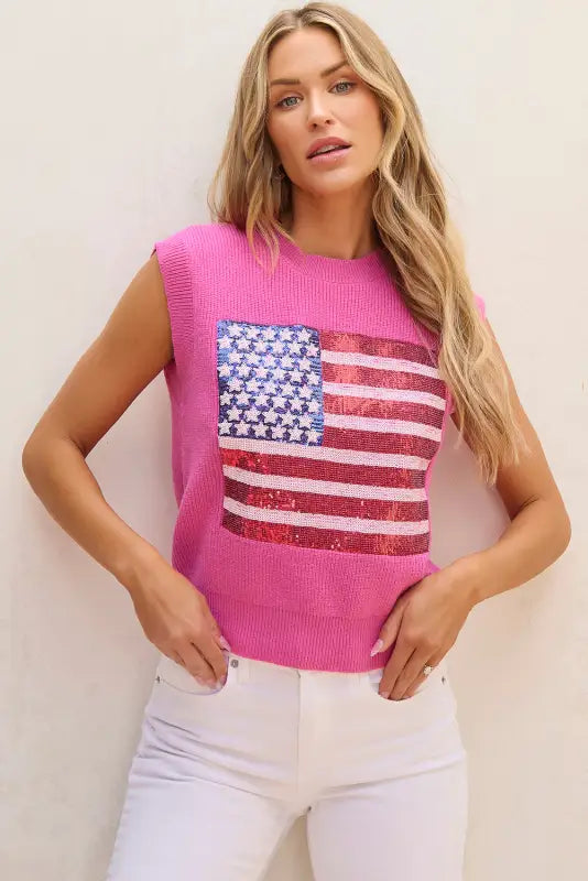 American flag knitted vest - bonbon sparkling - tops/sweater vests