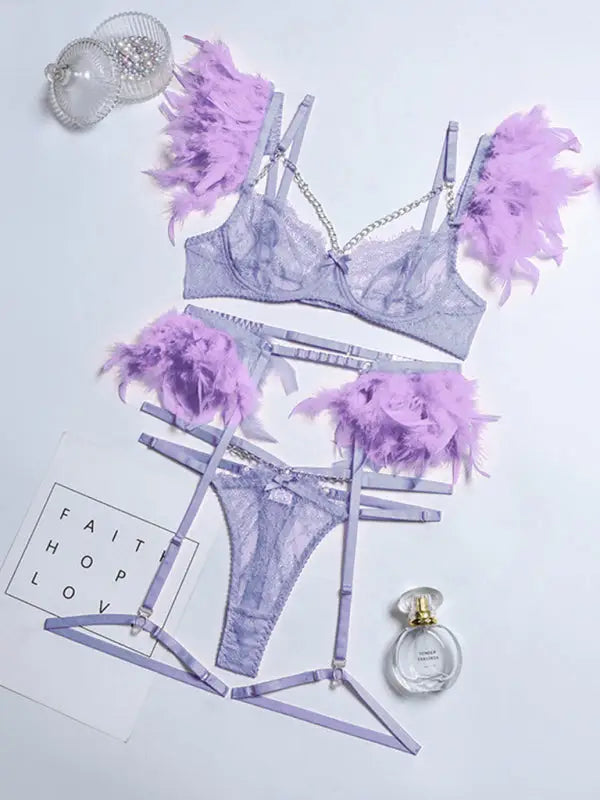 Angel in disguise 4 piece cosplay lingerie set - purple / s