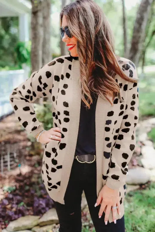 Animal Print Open Front Cardigan - Fashionfitz