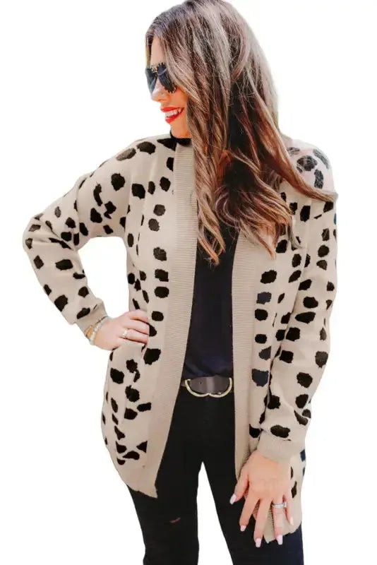 Animal Print Open Front Cardigan - Fashionfitz
