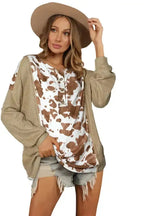 Animal Print Textured Henley Blouse - Fashionfitz