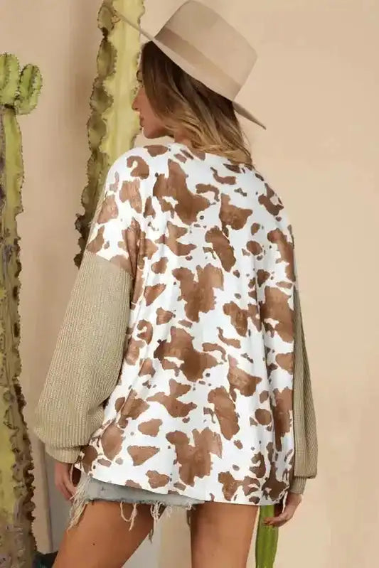 Animal Print Textured Henley Blouse - Fashionfitz