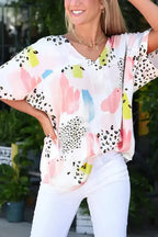 Animal Watercolor Mixed Print Loose Top - Fashionfitz