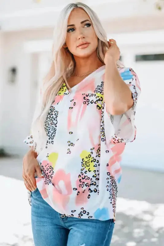 Animal Watercolor Mixed Print Loose Top - Fashionfitz