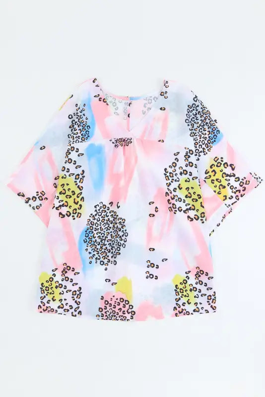 Animal watercolor mixed print loose top - tops