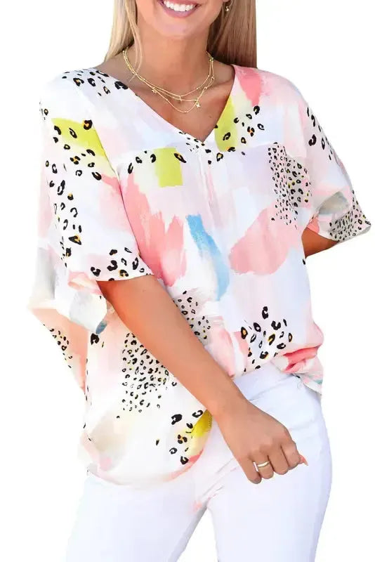 Animal Watercolor Mixed Print Loose Top - Fashionfitz