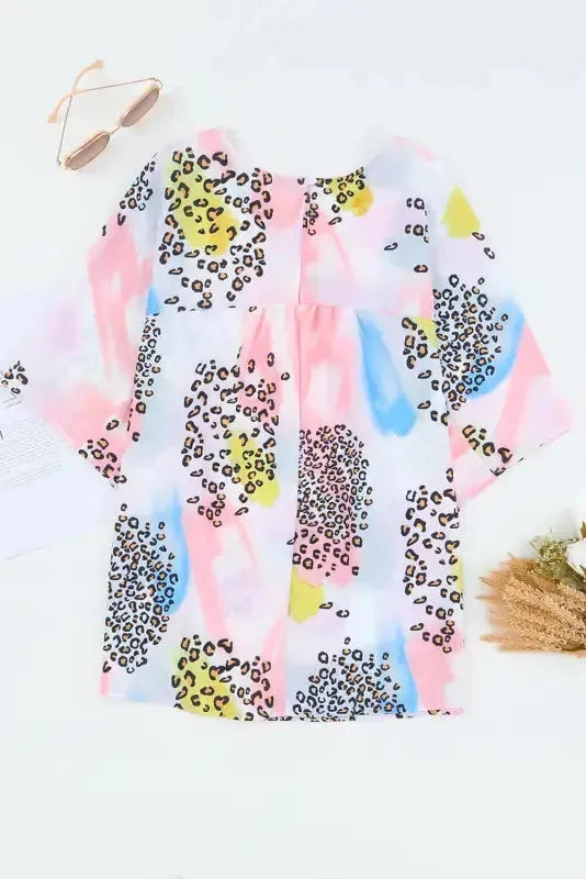 Animal Watercolor Mixed Print Loose Top - Fashionfitz