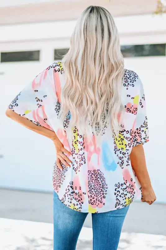 Animal watercolor mixed print loose top - tops