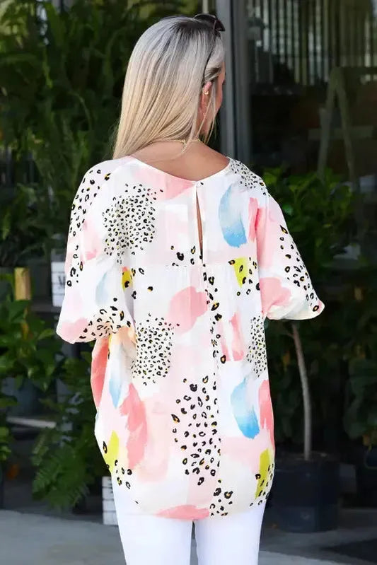 Animal Watercolor Mixed Print Loose Top - Fashionfitz