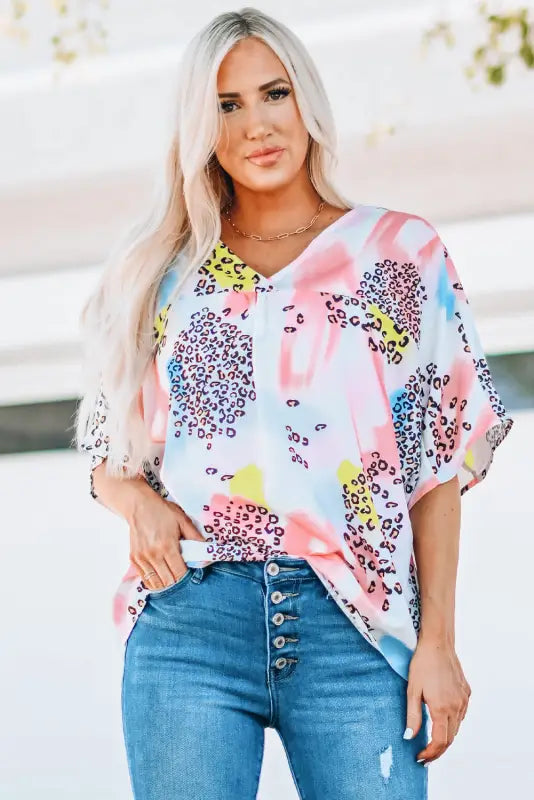 Animal watercolor mixed print loose top - tops