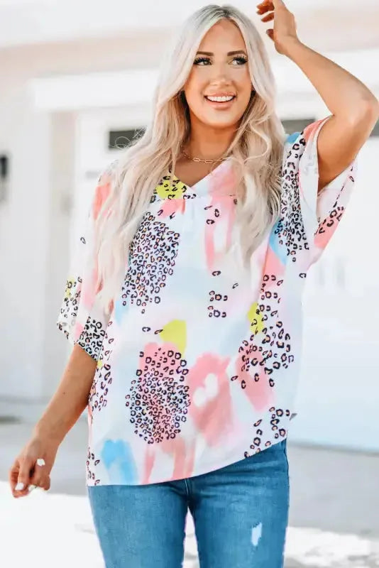 Animal Watercolor Mixed Print Loose Top - Fashionfitz