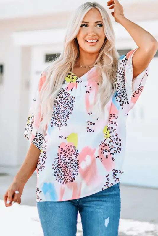 Animal watercolor mixed print loose top - tops