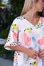 Animal Watercolor Mixed Print Loose Top - Fashionfitz