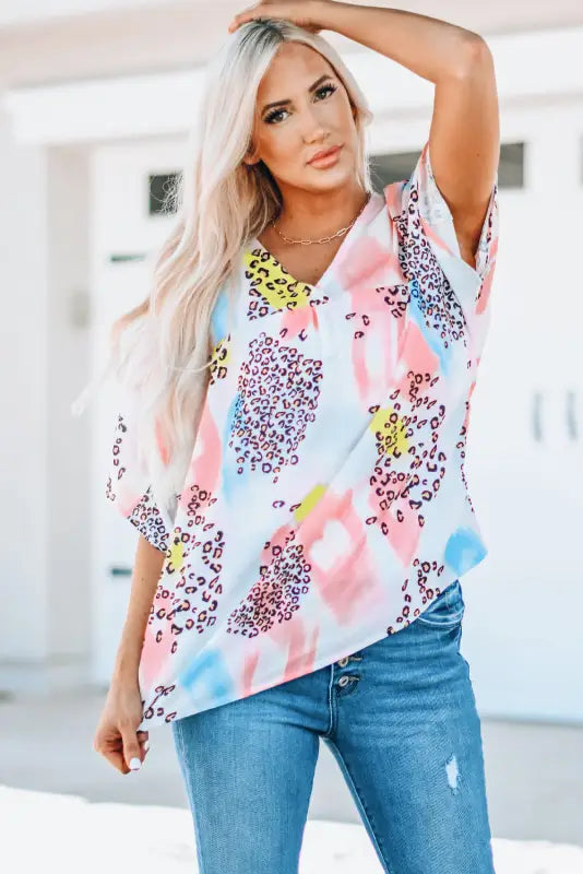 Animal watercolor mixed print loose top - tops