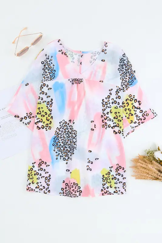 Animal watercolor mixed print loose top - tops