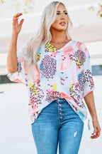 Animal Watercolor Mixed Print Loose Top - Fashionfitz