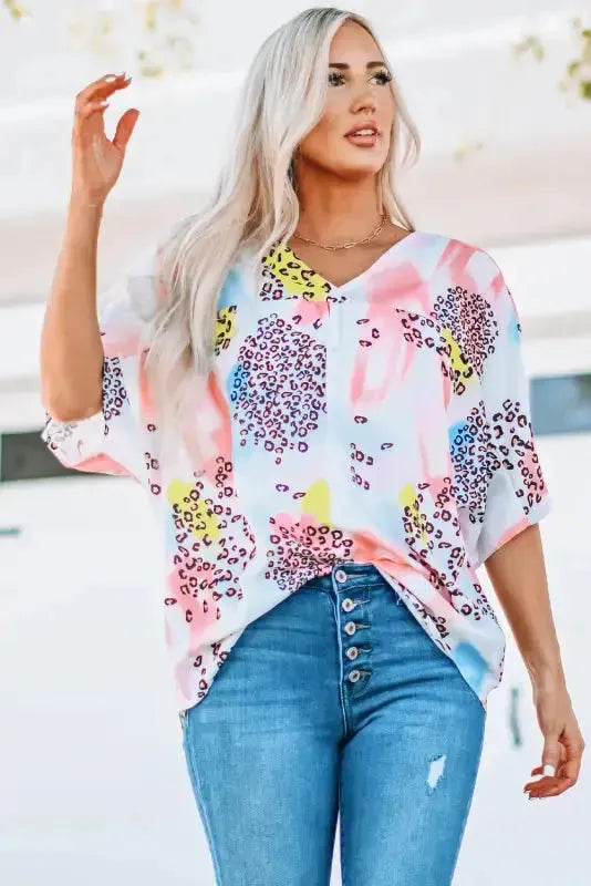 Animal Watercolor Mixed Print Loose Top - Fashionfitz