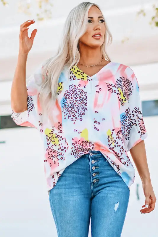 Animal watercolor mixed print loose top - tops