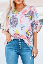Animal Watercolor Mixed Print Loose Top - Fashionfitz