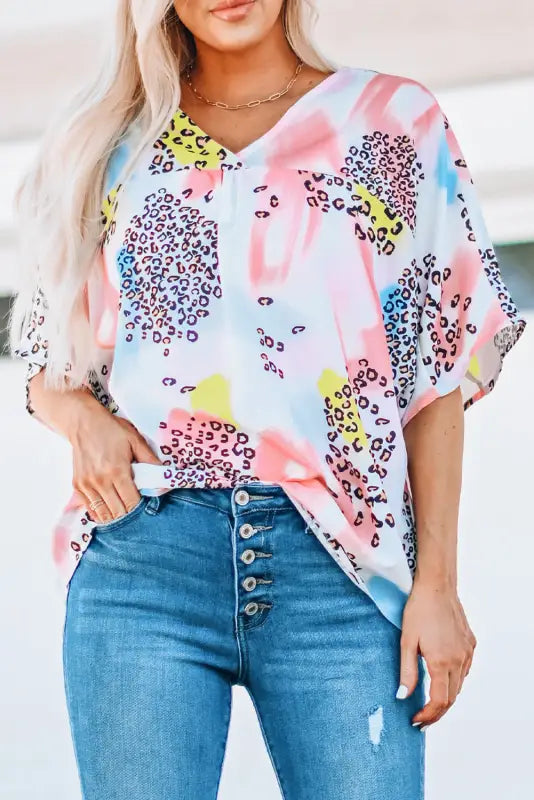 Animal watercolor mixed print loose top - tops