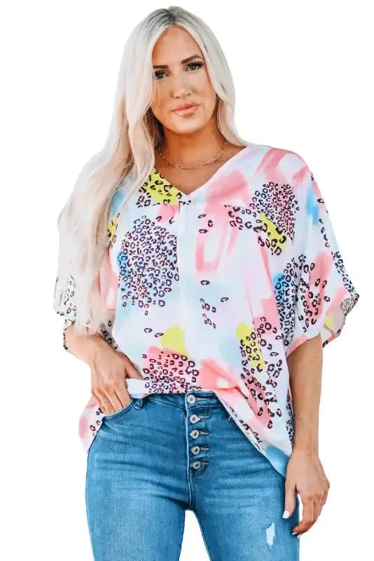 Animal Watercolor Mixed Print Loose Top - Fashionfitz