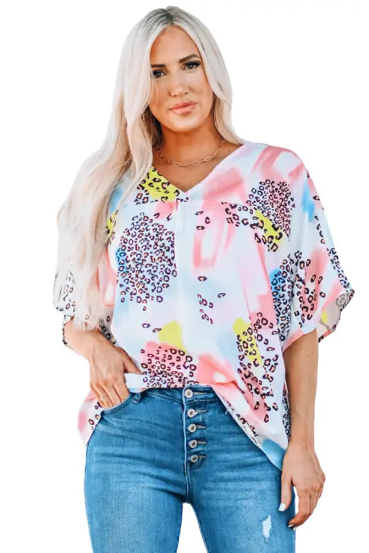 Animal watercolor mixed print loose top - tops