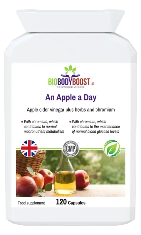 Apple Cider Vinegar Capsules — with ginger, cayenne and green tea extract, 60 vegan capsules for digestive and weight support, BioBodyBoost UK