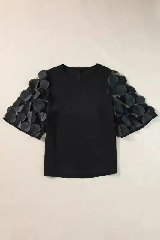 Applique Mesh Half Sleeve Blouse - Fashionfitz