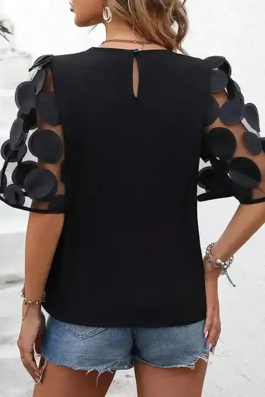 Applique Mesh Half Sleeve Blouse - Fashionfitz