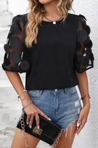 Applique Mesh Half Sleeve Blouse - Fashionfitz