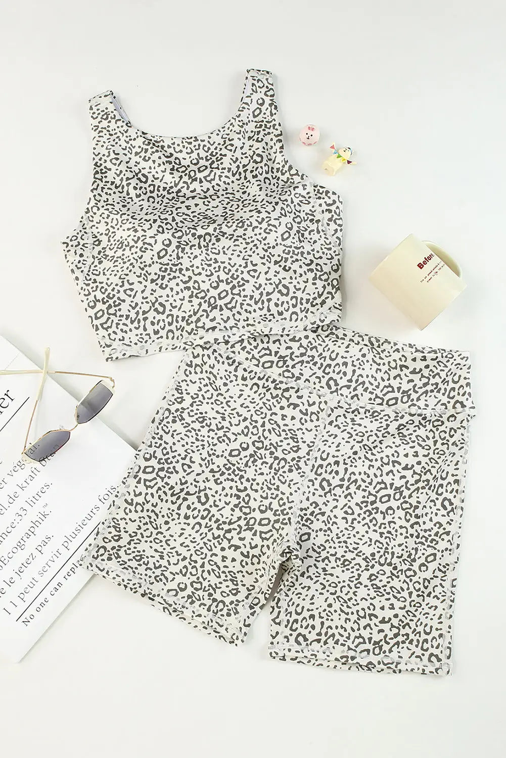 Apricot active leopard tank and high waist shorts set -