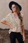 Apricot animal print v-neck rolled sleeve tunic top - tops