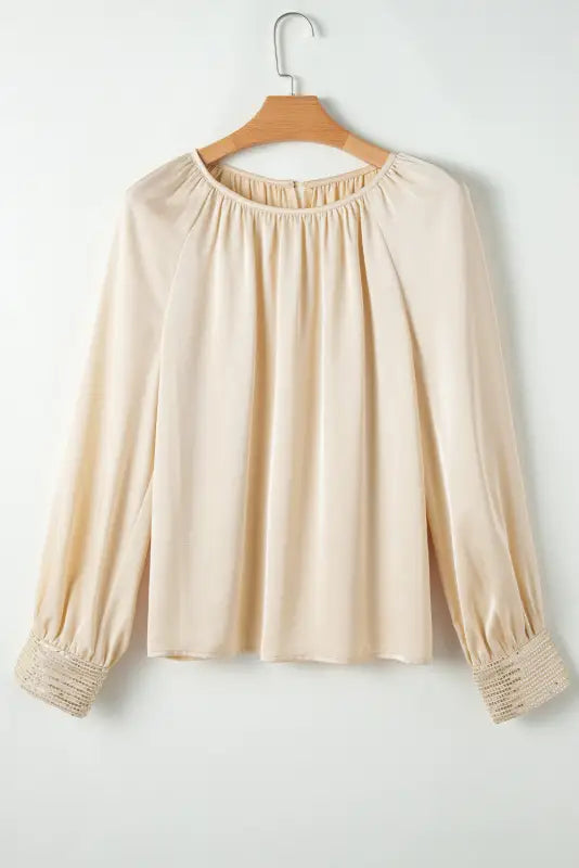 Apricot aura sequin blouse | satin tops | fashionfitz